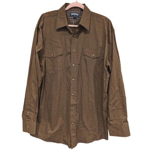 Panhandle Shirt Mens L Western Cowboy Tiger Eye Pearl Snap Brown Cream